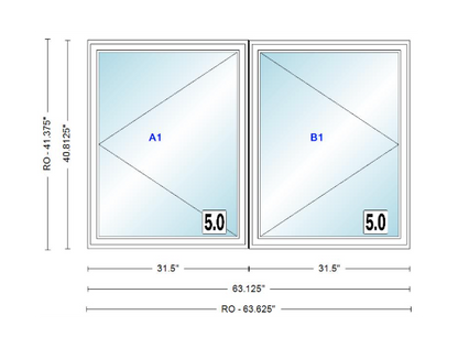 ANDERSEN Windows 400 Series Twin Casement 63-1/8" Wide Vinyl Exterior Wood Interior New Construction Low-E4 Dual Pane Argon Fill Glass Full Screens/Grilles/Tempered Optional
