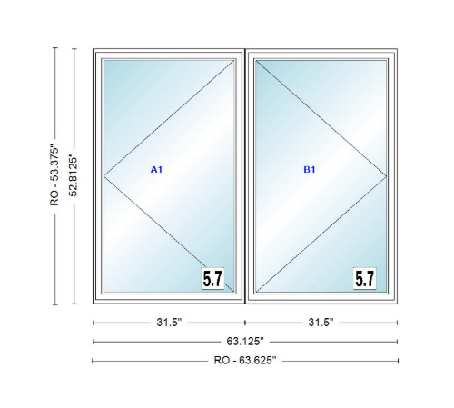 ANDERSEN Windows 400 Series Twin Casement 63-1/8" Wide Vinyl Exterior Wood Interior New Construction Low-E4 Dual Pane Argon Fill Glass Full Screens/Grilles/Tempered Optional