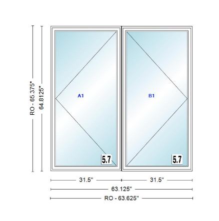 ANDERSEN Windows 400 Series Twin Casement 63-1/8" Wide Vinyl Exterior Wood Interior New Construction Low-E4 Dual Pane Argon Fill Glass Full Screens/Grilles/Tempered Optional
