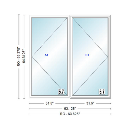 ANDERSEN Windows 400 Series Twin Casement 63-1/8" Wide Vinyl Exterior Wood Interior New Construction Low-E4 Dual Pane Argon Fill Glass Full Screens/Grilles/Tempered Optional