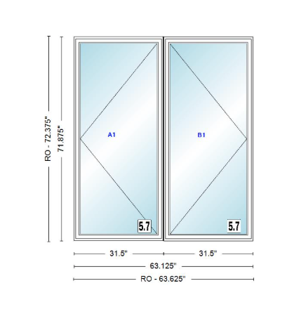 ANDERSEN Windows 400 Series Twin Casement 63-1/8" Wide Vinyl Exterior Wood Interior New Construction Low-E4 Dual Pane Argon Fill Glass Full Screens/Grilles/Tempered Optional