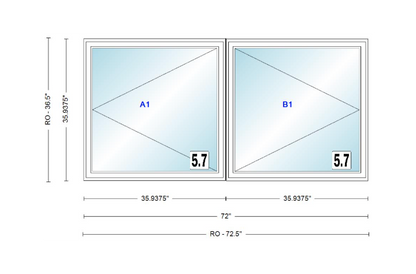 ANDERSEN Windows 400 Series Twin Casement 72" Wide Vinyl Exterior Wood Interior New Construction Low-E4 Dual Pane Argon Fill Glass Full Screens/Grilles/Tempered Optional