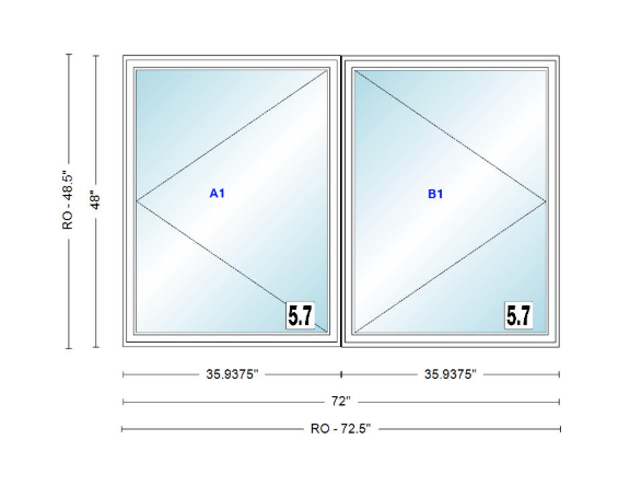 ANDERSEN Windows 400 Series Twin Casement 72" Wide Vinyl Exterior Wood Interior New Construction Low-E4 Dual Pane Argon Fill Glass Full Screens/Grilles/Tempered Optional