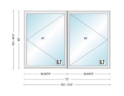 ANDERSEN Windows 400 Series Twin Casement 72" Wide Vinyl Exterior Wood Interior New Construction Low-E4 Dual Pane Argon Fill Glass Full Screens/Grilles/Tempered Optional