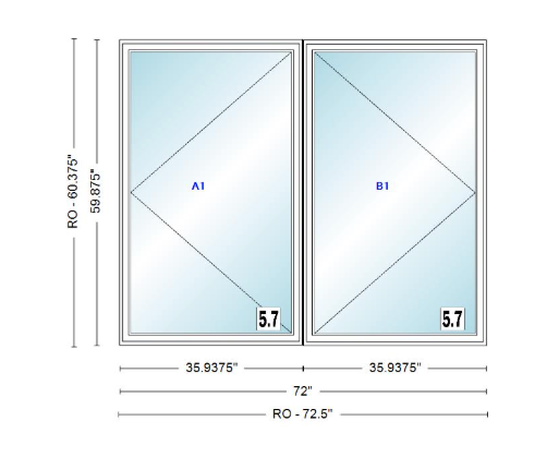 ANDERSEN Windows 400 Series Twin Casement 72" Wide Vinyl Exterior Wood Interior New Construction Low-E4 Dual Pane Argon Fill Glass Full Screens/Grilles/Tempered Optional