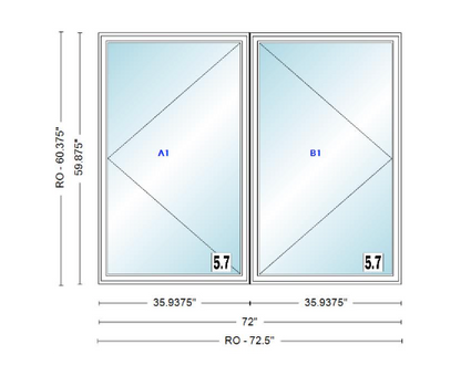 ANDERSEN Windows 400 Series Twin Casement 72" Wide Vinyl Exterior Wood Interior New Construction Low-E4 Dual Pane Argon Fill Glass Full Screens/Grilles/Tempered Optional