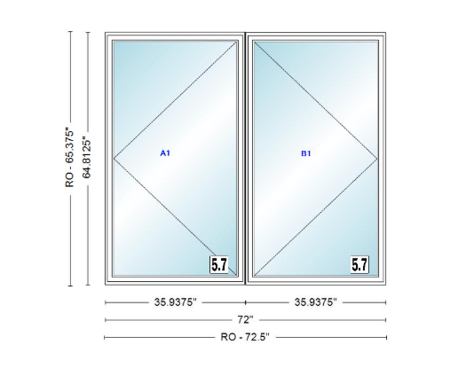 ANDERSEN Windows 400 Series Twin Casement 72" Wide Vinyl Exterior Wood Interior New Construction Low-E4 Dual Pane Argon Fill Glass Full Screens/Grilles/Tempered Optional
