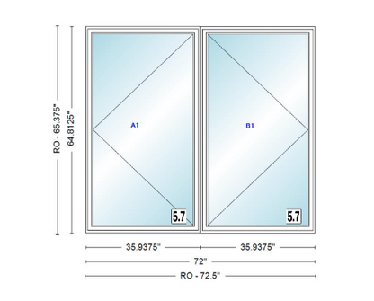 ANDERSEN Windows 400 Series Twin Casement 72" Wide Vinyl Exterior Wood Interior New Construction Low-E4 Dual Pane Argon Fill Glass Full Screens/Grilles/Tempered Optional