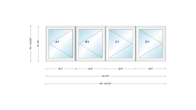 ANDERSEN Windows 400 Series Quad Casement 82-3/8" Wide Vinyl Exterior Wood Interior Low-E4 Dual Pane Argon Fill Glass CN12-4 CN125-4 CN13-4 CN135-4 CN14-4 CN145-4 CN15-4 CN155-4 Or CN16-4