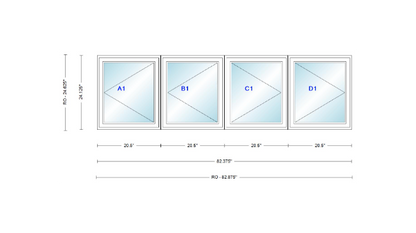ANDERSEN Windows 400 Series LLRR Quad Casement Casement 82-3/8" Wide Vinyl Exterior Wood Interior New Construction Low-E4 Dual Pane Argon Fill Glass Full Screens/Grilles/Tempered Optional