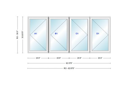 ANDERSEN Windows 400 Series LLRR Quad Casement Casement 82-3/8" Wide Vinyl Exterior Wood Interior New Construction Low-E4 Dual Pane Argon Fill Glass Full Screens/Grilles/Tempered Optional