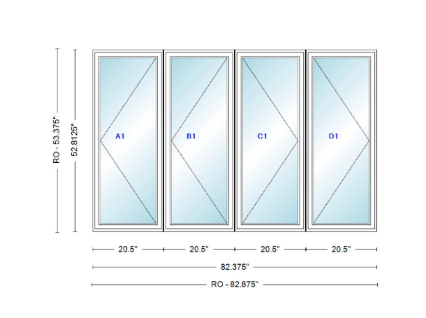 ANDERSEN Windows 400 Series LLRR Quad Casement Casement 82-3/8" Wide Vinyl Exterior Wood Interior New Construction Low-E4 Dual Pane Argon Fill Glass Full Screens/Grilles/Tempered Optional