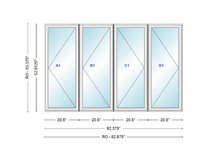 ANDERSEN Windows 400 Series LLRR Quad Casement Casement 82-3/8" Wide Vinyl Exterior Wood Interior New Construction Low-E4 Dual Pane Argon Fill Glass Full Screens/Grilles/Tempered Optional
