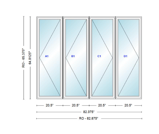 ANDERSEN Windows 400 Series LLRR Quad Casement Casement 82-3/8" Wide Vinyl Exterior Wood Interior New Construction Low-E4 Dual Pane Argon Fill Glass Full Screens/Grilles/Tempered Optional