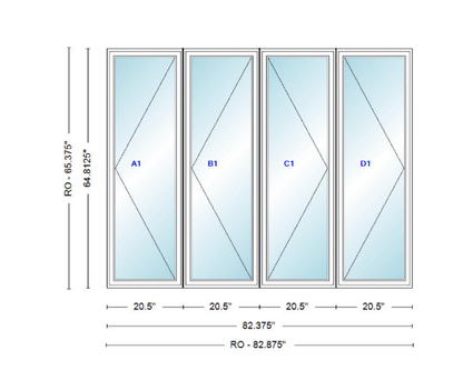 ANDERSEN Windows 400 Series LLRR Quad Casement Casement 82-3/8" Wide Vinyl Exterior Wood Interior New Construction Low-E4 Dual Pane Argon Fill Glass Full Screens/Grilles/Tempered Optional