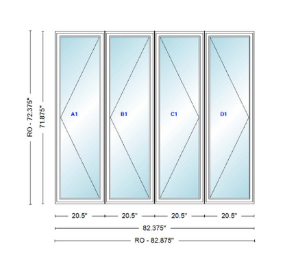 ANDERSEN Windows 400 Series LLRR Quad Casement Casement 82-3/8" Wide Vinyl Exterior Wood Interior New Construction Low-E4 Dual Pane Argon Fill Glass Full Screens/Grilles/Tempered Optional