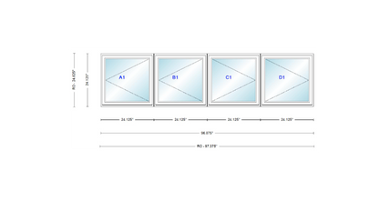ANDERSEN Windows 400 Series LLRR Quad Casement Casement 96-7/8" Wide Vinyl Exterior Wood Interior New Construction Low-E4 Dual Pane Argon Fill Glass Full Screens/Grilles/Tempered Optional