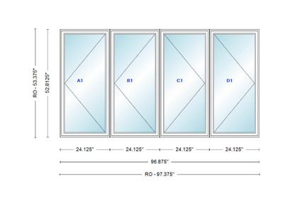 ANDERSEN Windows 400 Series LLRR Quad Casement Casement 96-7/8" Wide Vinyl Exterior Wood Interior New Construction Low-E4 Dual Pane Argon Fill Glass Full Screens/Grilles/Tempered Optional