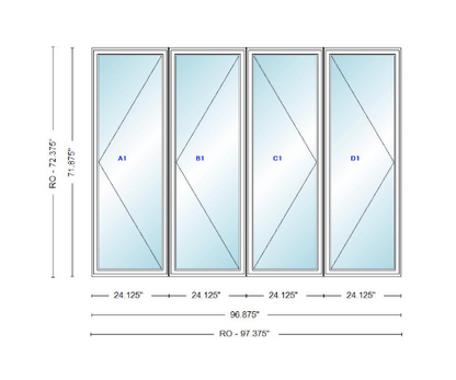 ANDERSEN Windows 400 Series LLRR Quad Casement Casement 96-7/8" Wide Vinyl Exterior Wood Interior New Construction Low-E4 Dual Pane Argon Fill Glass Full Screens/Grilles/Tempered Optional