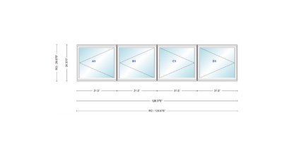 ANDERSEN Windows 400 Series LLRR Quad Casement Casement 126-3/8" Wide Vinyl Exterior Wood Interior New Construction Low-E4 Dual Pane Argon Fill Glass Full Screens/Grilles/Tempered Optional