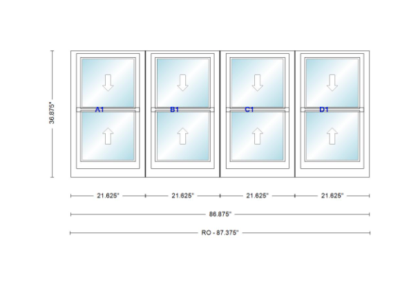 ANDERSEN Windows 400 Series Quad Double Hung 86-7/8" Wide Vinyl Exterior Wood Interior New Construction Low-E4 Dual Pane Argon Fill Glass Full Screens/Grilles/Tempered Optional