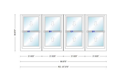 ANDERSEN Windows 400 Series Quad Double Hung 86-7/8" Wide Vinyl Exterior Wood Interior New Construction Low-E4 Dual Pane Argon Fill Glass Full Screens/Grilles/Tempered Optional