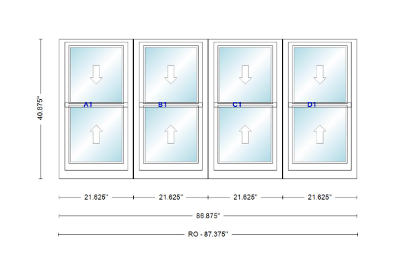 ANDERSEN Windows 400 Series Quad Double Hung 86-7/8" Wide Vinyl Exterior Wood Interior New Construction Low-E4 Dual Pane Argon Fill Glass Full Screens/Grilles/Tempered Optional