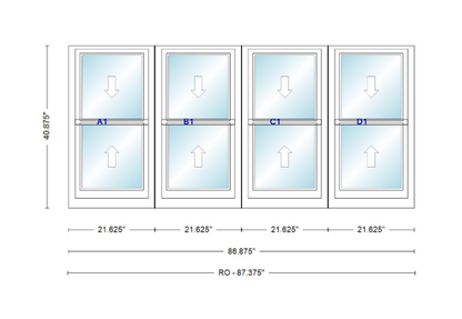 ANDERSEN Windows 400 Series Quad Double Hung 86-7/8" Wide Vinyl Exterior Wood Interior New Construction Low-E4 Dual Pane Argon Fill Glass Full Screens/Grilles/Tempered Optional