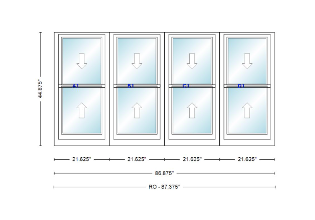 ANDERSEN Windows 400 Series Quad Double Hung 86-7/8" Wide Vinyl Exterior Wood Interior New Construction Low-E4 Dual Pane Argon Fill Glass Full Screens/Grilles/Tempered Optional