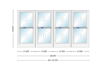 ANDERSEN Windows 400 Series Quad Double Hung 86-7/8" Wide Vinyl Exterior Wood Interior New Construction Low-E4 Dual Pane Argon Fill Glass Full Screens/Grilles/Tempered Optional