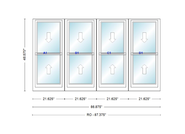 ANDERSEN Windows 400 Series Quad Double Hung 86-7/8" Wide Vinyl Exterior Wood Interior New Construction Low-E4 Dual Pane Argon Fill Glass Full Screens/Grilles/Tempered Optional