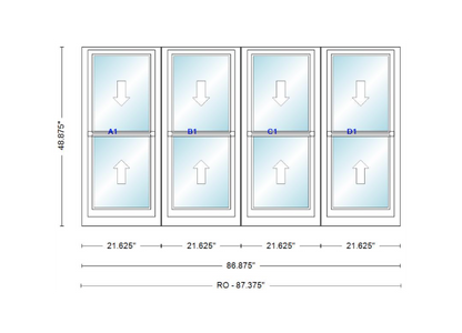 ANDERSEN Windows 400 Series Quad Double Hung 86-7/8" Wide Vinyl Exterior Wood Interior New Construction Low-E4 Dual Pane Argon Fill Glass Full Screens/Grilles/Tempered Optional