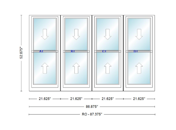 ANDERSEN Windows 400 Series Quad Double Hung 86-7/8" Wide Vinyl Exterior Wood Interior New Construction Low-E4 Dual Pane Argon Fill Glass Full Screens/Grilles/Tempered Optional
