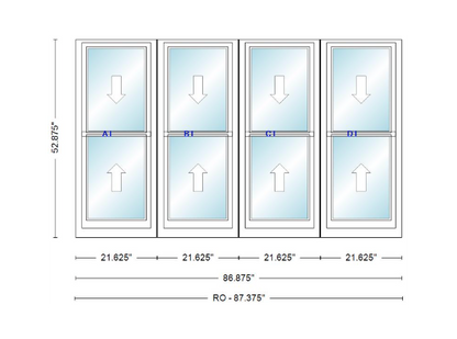 ANDERSEN Windows 400 Series Quad Double Hung 86-7/8" Wide Vinyl Exterior Wood Interior New Construction Low-E4 Dual Pane Argon Fill Glass Full Screens/Grilles/Tempered Optional