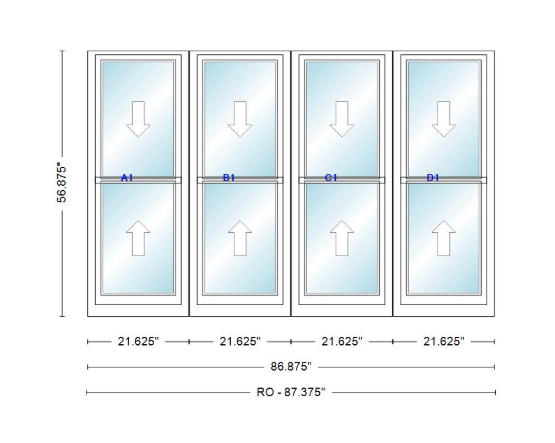ANDERSEN Windows 400 Series Quad Double Hung 86-7/8" Wide Vinyl Exterior Wood Interior New Construction Low-E4 Dual Pane Argon Fill Glass Full Screens/Grilles/Tempered Optional