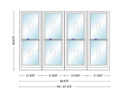 ANDERSEN Windows 400 Series Quad Double Hung 86-7/8" Wide Vinyl Exterior Wood Interior New Construction Low-E4 Dual Pane Argon Fill Glass Full Screens/Grilles/Tempered Optional