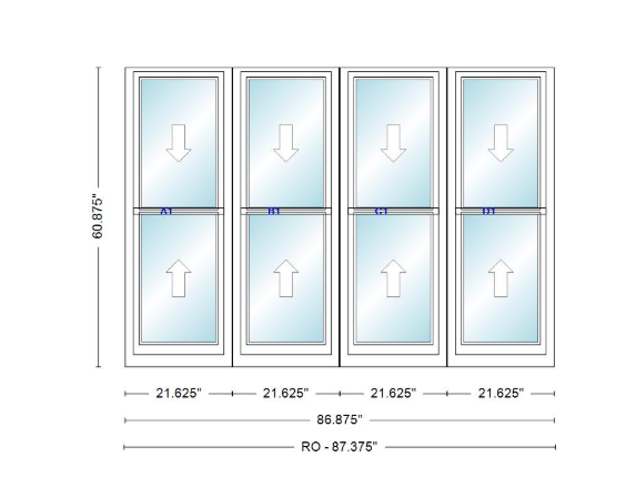 ANDERSEN Windows 400 Series Quad Double Hung 86-7/8" Wide Vinyl Exterior Wood Interior New Construction Low-E4 Dual Pane Argon Fill Glass Full Screens/Grilles/Tempered Optional