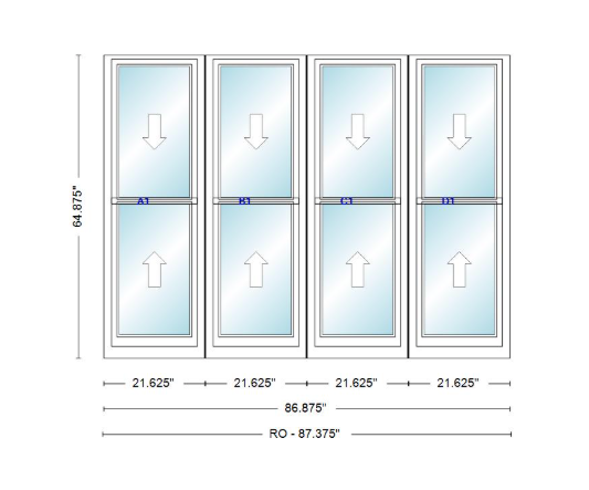 ANDERSEN Windows 400 Series Quad Double Hung 86-7/8" Wide Vinyl Exterior Wood Interior New Construction Low-E4 Dual Pane Argon Fill Glass Full Screens/Grilles/Tempered Optional