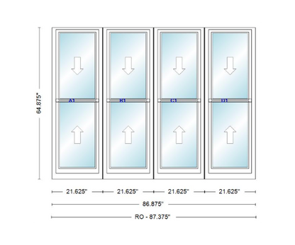 ANDERSEN Windows 400 Series Quad Double Hung 86-7/8" Wide Vinyl Exterior Wood Interior New Construction Low-E4 Dual Pane Argon Fill Glass Full Screens/Grilles/Tempered Optional