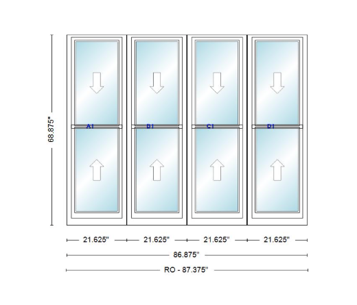 ANDERSEN Windows 400 Series Quad Double Hung 86-7/8" Wide Vinyl Exterior Wood Interior New Construction Low-E4 Dual Pane Argon Fill Glass Full Screens/Grilles/Tempered Optional