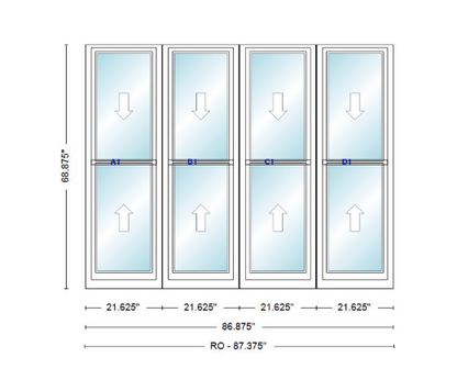 ANDERSEN Windows 400 Series Quad Double Hung 86-7/8" Wide Vinyl Exterior Wood Interior New Construction Low-E4 Dual Pane Argon Fill Glass Full Screens/Grilles/Tempered Optional