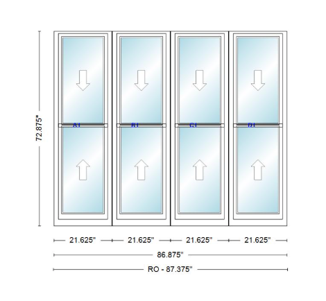 ANDERSEN Windows 400 Series Quad Double Hung 86-7/8" Wide Vinyl Exterior Wood Interior New Construction Low-E4 Dual Pane Argon Fill Glass Full Screens/Grilles/Tempered Optional