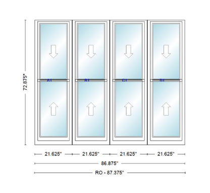 ANDERSEN Windows 400 Series Quad Double Hung 86-7/8" Wide Vinyl Exterior Wood Interior New Construction Low-E4 Dual Pane Argon Fill Glass Full Screens/Grilles/Tempered Optional