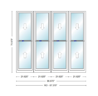ANDERSEN Windows 400 Series Quad Double Hung 86-7/8" Wide Vinyl Exterior Wood Interior New Construction Low-E4 Dual Pane Argon Fill Glass Full Screens/Grilles/Tempered Optional
