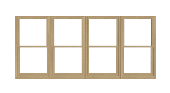 ANDERSEN Windows 400 Series Quad Double Hung 126-7/8" Wide Vinyl Exterior Wood Interior New Construction Low-E4 Dual Pane Argon Fill Glass Full Screens/Grilles/Tempered Optional