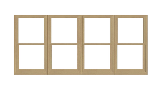ANDERSEN Windows 400 Series Quad Double Hung 142-7/8" Wide Vinyl Exterior Wood Interior New Construction Low-E4 Dual Pane Argon Fill Glass Full Screens/Grilles/Tempered Optional
