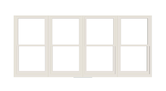 ANDERSEN Windows 400 Series Quad Double Hung 134-7/8" Wide Vinyl Exterior Wood Interior New Construction Low-E4 Dual Pane Argon Fill Glass Full Screens/Grilles/Tempered Optional