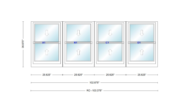 ANDERSEN Windows 400 Series Quad Double Hung 102-7/8" Wide Vinyl Exterior Wood Interior New Construction Low-E4 Dual Pane Argon Fill Glass Full Screens/Grilles/Tempered Optional