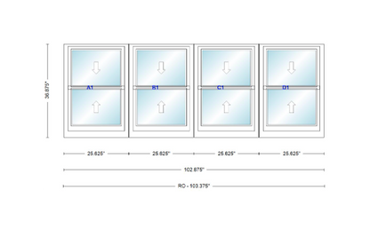 ANDERSEN Windows 400 Series Quad Double Hung 102-7/8" Wide Vinyl Exterior Wood Interior New Construction Low-E4 Dual Pane Argon Fill Glass Full Screens/Grilles/Tempered Optional