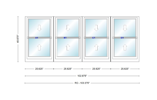ANDERSEN Windows 400 Series Quad Double Hung 102-7/8" Wide Vinyl Exterior Wood Interior New Construction Low-E4 Dual Pane Argon Fill Glass Full Screens/Grilles/Tempered Optional